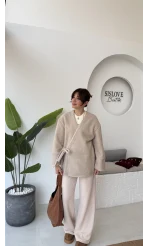 Teddy Kumaş Kimono - Taş - Kod: 7020