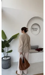 Teddy Kumaş Kimono - Taş - Kod: 7020