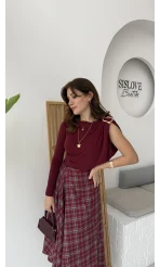 Tek Omuz Açık Aksesuar Detaylı Zıbın Bluz - Bordo
