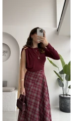 Tek Omuz Açık Aksesuar Detaylı Zıbın Bluz - Bordo