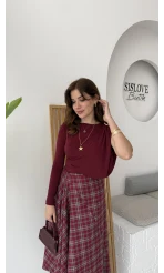 Tek Omuz Açık Aksesuar Detaylı Zıbın Bluz - Bordo