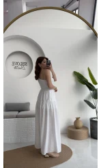 Tek Omuz Kat Kat Elbise - Beyaz