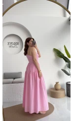 Tek Omuz Kat Kat Elbise - Pembe