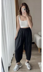 Tensel Kumaş Antrasit Şalvar Pantolon