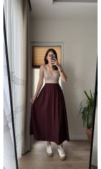 Tensel Modal Karışımlı Cepli Etek - Bordo