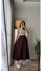 Tensel Modal Karışımlı Cepli Etek - Bordo