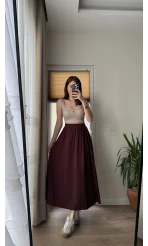 Tensel Modal Karışımlı Cepli Etek - Bordo