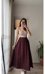 Tensel Modal Karışımlı Cepli Etek - Bordo