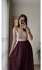 Tensel Modal Karışımlı Cepli Etek - Bordo