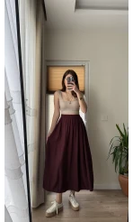 Tensel Modal Karışımlı Cepli Etek - Bordo