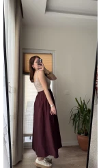 Tensel Modal Karışımlı Cepli Etek - Bordo