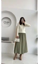 Tensel Modal Karışımlı Cepli Etek - Haki