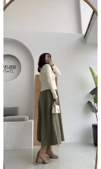 Tensel Modal Karışımlı Cepli Etek - Haki