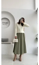 Tensel Modal Karışımlı Cepli Etek - Haki