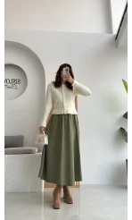 Tensel Modal Karışımlı Cepli Etek - Haki