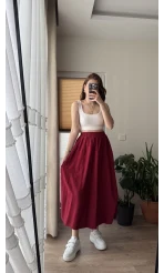 Tensel Modal Karışımlı Cepli Etek - Kırmızı Tonları
