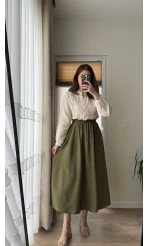 Tensel Modal Karışımlı Cepli Etek - Haki