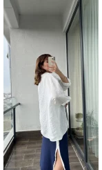 Tensel Oversize Çizgili Beyaz Gömlek