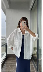 Tensel Oversize Çizgili Beyaz Gömlek