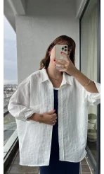 Tensel Oversize Çizgili Beyaz Gömlek