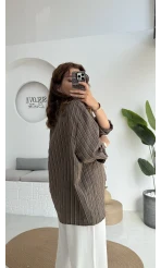 Tensel Oversize Çizgili Kahve Gömlek