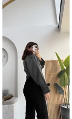 Tess Kemerli Reglan Kol Yarım Ceket - Antrasit - Kod: 9502