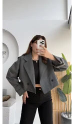 Tess Kemerli Reglan Kol Yarım Ceket - Antrasit - Kod: 9502