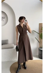 Bailey Kemer Detay Elbise - Acı Kahve - Kod: 2350