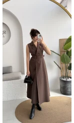 Bailey Kemer Detay Elbise - Acı Kahve - Kod: 2350