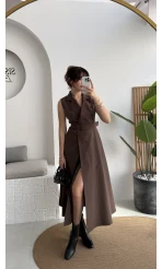 Bailey Kemer Detay Elbise - Acı Kahve - Kod: 2350
