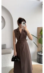 Bailey Kemer Detay Elbise - Acı Kahve - Kod: 2350