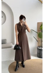 Bailey Kemer Detay Elbise - Acı Kahve - Kod: 2350