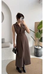Bailey Kemer Detay Elbise - Acı Kahve - Kod: 2350