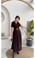 Tienne Kruvaze Yaka Toka Kemerli Elbise - Mürdüm - Kod: 2332