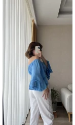 To Lowe Mavi Püsküllü Özel Tasarım Bluz