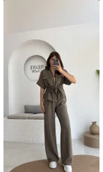 Tokyo Fermuarlı Gömlek Pantolon Takım - Haki