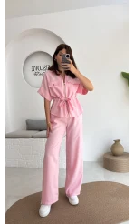 Tokyo Fermuarlı Gömlek Pantolon Takım - Pembe