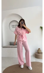 Tokyo Fermuarlı Gömlek Pantolon Takım - Pembe