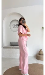 Tokyo Fermuarlı Gömlek Pantolon Takım - Pembe