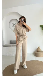 Tokyo Fermuarlı Gömlek Pantolon Takım - Taş