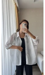Transparan Çizgili Gri Gömlek