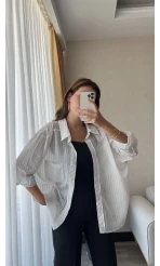 Transparan Çizgili Gri Gömlek