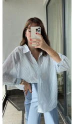 Transparan Çizgili Mavi Gömlek