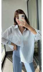 Transparan Çizgili Mavi Gömlek