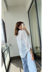 Transparan Çizgili Mavi Gömlek