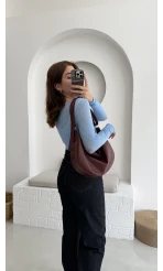 Transparan Mavi Kayık Yaka Bluz