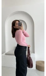 Transparan Pembe Kayık Yaka Bluz