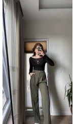 Transparan Siyah Kayık Yaka Bluz