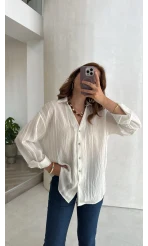 Transparan V Yaka Gömlek - Beyaz - Kod: 4914