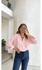 Transparan V Yaka Gömlek - Pembe - Kod: 4914